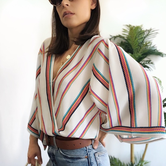 🆕Daize Striped Surplice Kimono Top - Picture 3 of 8